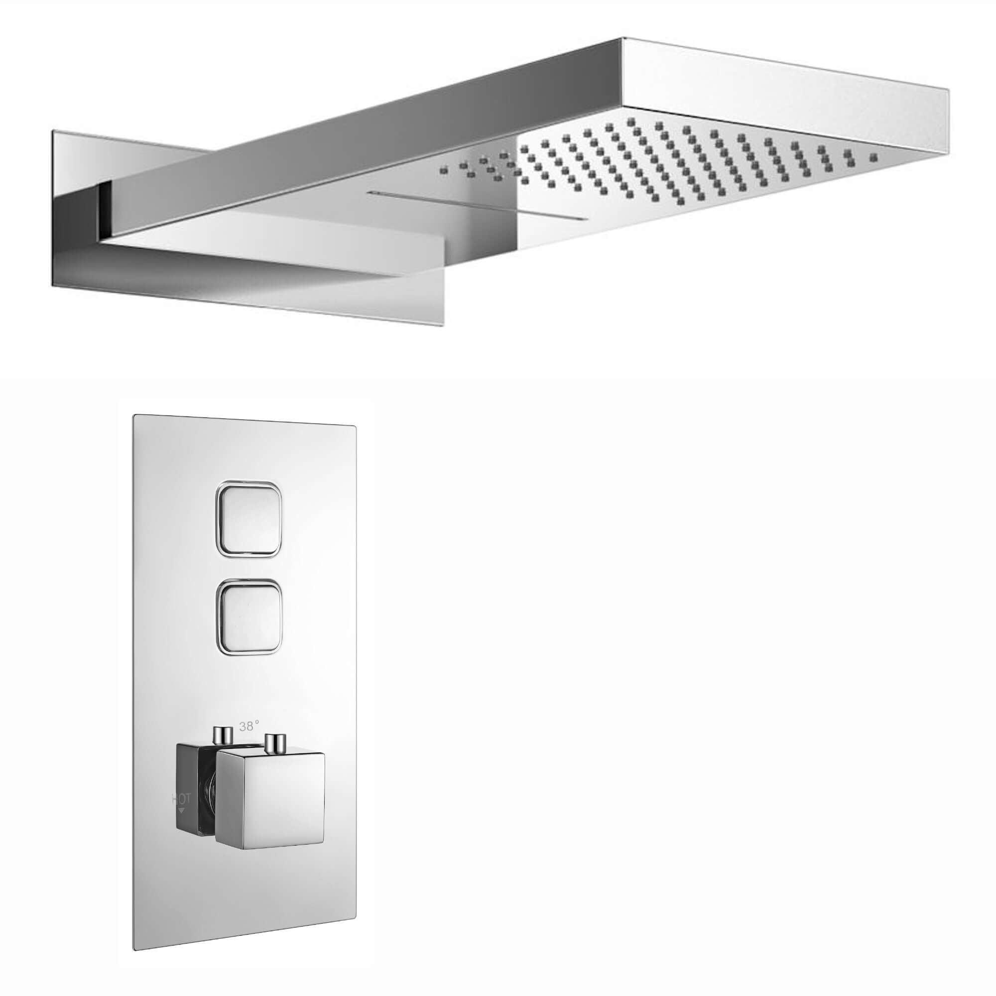 Milan Square Thermostatic Concealed Shower Set with Dual Overhead Shower - Chrome - Showers